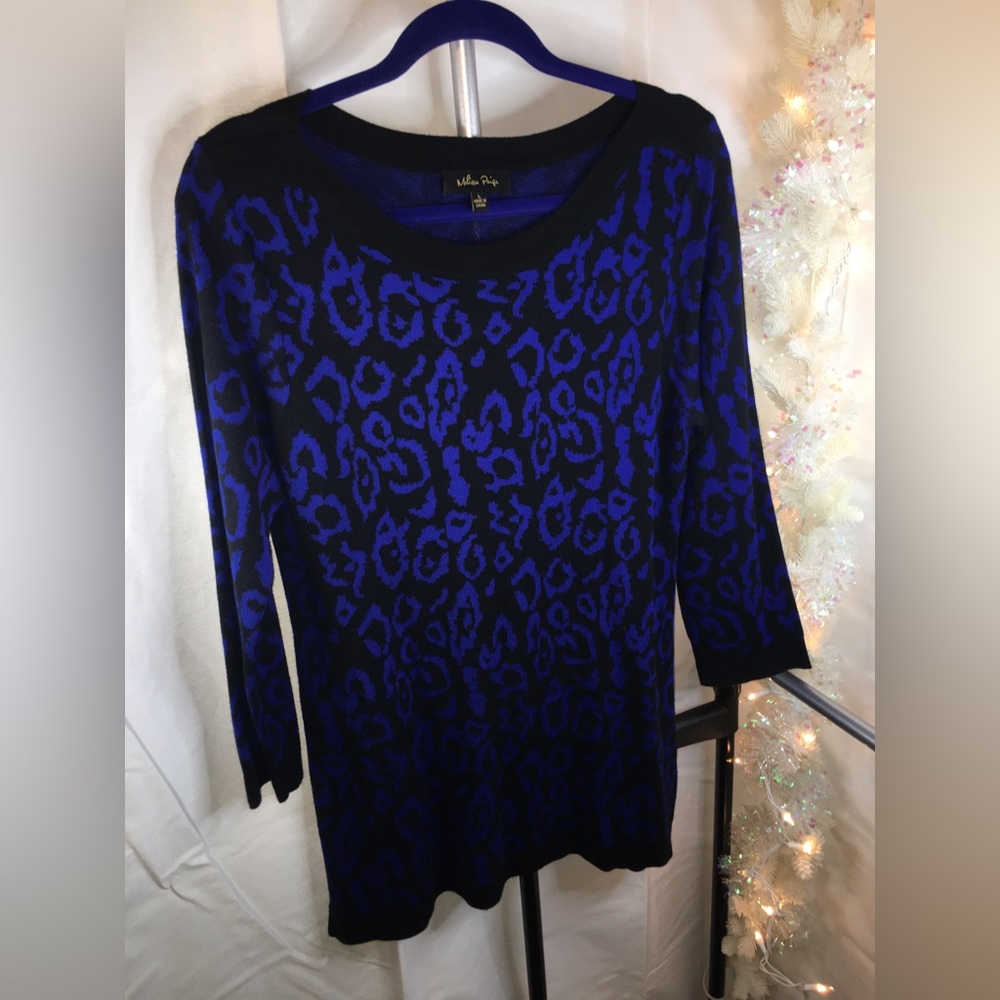 Melissa Paige | Women’s Black/Blue Cheetah Print Pattern Sweater